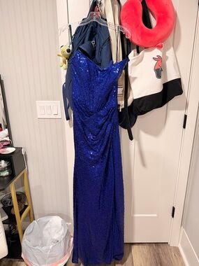 Sherri Hill Cobalt Blue Strapless Sequin Gown